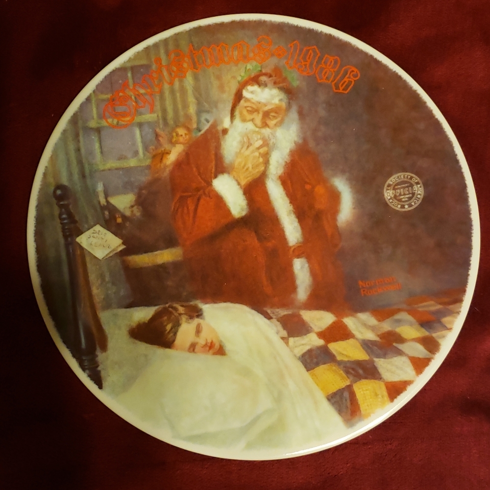 Knowles DEER SANTY CLAUS Norman Rockwell 9" Plate Santa Christmas 1986 Holiday